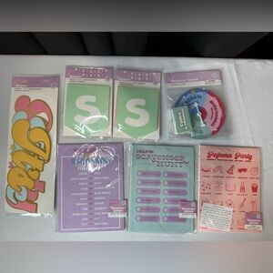 Slumber Party Kit- Banner, Games & More!  Perfect For Fun Night! 7 Piece Set!NIP